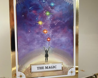 The Magic, Gold foil message card. Blank inside with a guidance and encouragement message on the back. Cards that are good enough to frame!