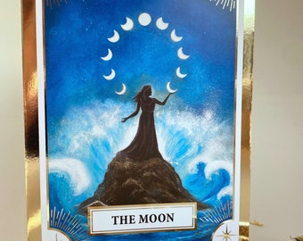 The Moon, Gold foil message card. Blank inside with a guidance and encouragement message on the back. Cards that are good enough to frame!