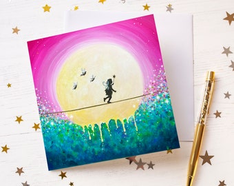 Away with the Fairies, Children’s Fantasy Card, Fairy Birthday Card, Blank Inside Art Card.