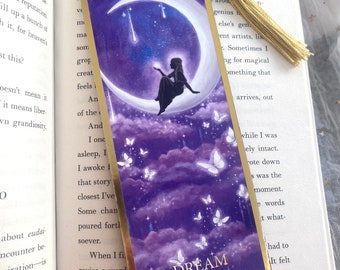 Dream Believer, Gold Foil And Tassel Bookmark, Vibrant And Inspiring Artwork From An Original Painting, Dragon Bookmark Gift.