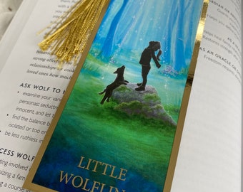 Little Wolfling, Gold Foil And Tassel Bookmark, Vibrant And Inspiring Artwork From An Original Painting, Wolf Bookmark Gift.