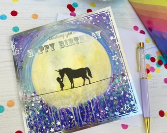 Unicorn Birthday Card With Silver Foil Detailing, Fun Birthday Cards For Girls, Eco Card printed and published in UK.