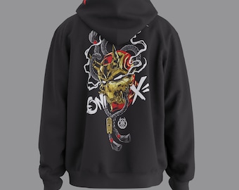 Soft Sweatshirt - Steelman Oni Mask Hoodie - Black
