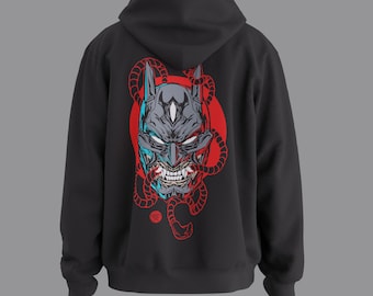 Soft Sweatshirt - Man Bat Oni Mask Hoodie - Black