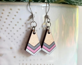 Boho Wood Earrings - Geometric Wood Dangle Earrings with Surgical Steel Hooks