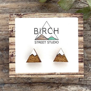 Mountain Earrings, Nature Earrings, Mountain Studs, Mountain Jewelry, Wooden Earrings, Wood Stud Earrings, Canada Jewelry, Minimalist Studs