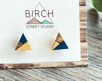 Stud Earrings, Wooden Stud Earrings, Triangle Stud Earrings, Mismatched Earrings, Minimalist Earrings, Geometric Earrings, Wood Earrings,