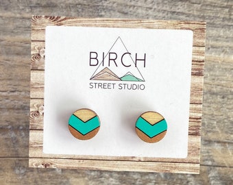Wood Stud Earrings, Round Studs, Chevron Earrings, Geometric Studs, Post Earrings, Canada Earrings, Handmade Gifts, Birthday Gift for Her