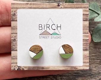 Wood Earrings, Wood Stud Earrings, Ladies Earrings, Boho Earrings, Geometric Earrings, Geometric Studs, Hypoallergenic, Everyday Earrings