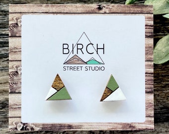 Stud Earrings, Wooden Stud Earrings, Triangle Stud Earrings, Mismatched Earrings, Minimalist Earrings, Geometric Earrings, Wood Earrings,