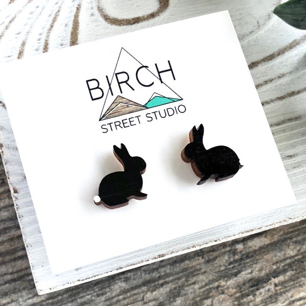 Bunny Earrings | Wood Rabbit Studs | Easter Gift for Her | Animal Lover | Cute Woodland Cottontail | Cottagecore Hare |