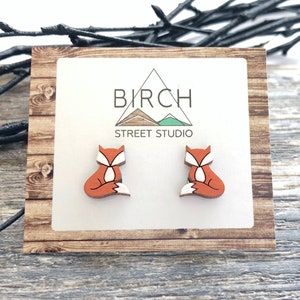 Fox Earrings, Fox Stud Earrings, Orange Fox Jewelry, Fox Post Earrings, Animal Earrings, Wildlife Earrings, Canada Jewelry, Wood Earrings,