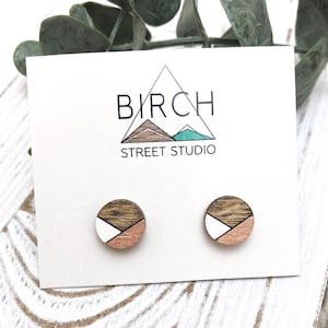 Stud Earrings, Wooden Stud Earrings, Minimalist Earrings, Post Earrings, Geometric Earrings, Ladies Earrings, Wood Earrings, Summer Earrings