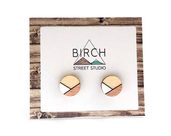Post Earrings Wooden Stud Earrings Geometric Jewelry Small Round Studs Minimalist Unique Earrings Girlfriend Gift for Her Mens Stud Earrings