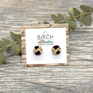 Clous d'oreilles, Clous d'oreilles en bois, Boucles d'oreilles minimalistes, Boucles d'oreilles géométriques, Petits clous ronds, Clous d'oreilles noirs, Boucles d'oreilles en bois,