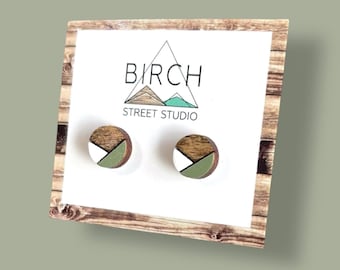Post Earrings Wooden Stud Earrings Geometric Jewelry Small Round Studs Minimalist Unique Earrings Girlfriend Gift for Her Mens Stud Earrings