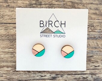 Post Earrings Wooden Stud Earrings Geometric Jewelry Small Round Studs Minimalist Unique Earrings Girlfriend Gift for Her Mens Stud Earrings