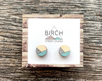 Post Earrings Wooden Stud Earrings Geometric Jewelry Small Round Studs Minimalist Unique Earrings Girlfriend Gift for Her Mens Stud Earrings