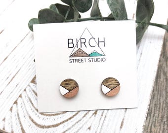 Post Earrings Wooden Stud Earrings Geometric Jewelry Small Round Studs Minimalist Unique Earrings Girlfriend Gift for Her Mens Stud Earrings
