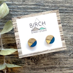 Post Earrings Wooden Stud Earrings Geometric Jewelry Small Round Studs Minimalist Unique Earrings Girlfriend Gift for Her Mens Stud Earrings