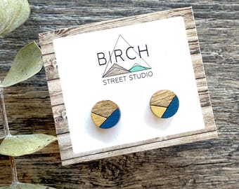 Post Earrings Wooden Stud Earrings Geometric Jewelry Small Round Studs Minimalist Unique Earrings Girlfriend Gift for Her Mens Stud Earrings