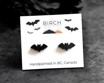 Hand Painted Black Gothic Bat Earrings with Nickel Free Posts.