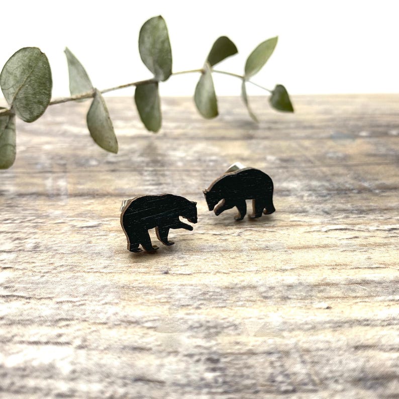Pendientes de oso, joyas de oso, pendientes de animales, oso pardo, pendientes de Canadá, mamá osa, regalo del Día de la Madre, pendientes de botón, pendientes de madera imagen 2