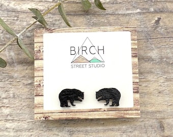 Bear Earrings, Bear Jewelry, Animal Earrings, Brown Bear, Canada Earrings, Mama Bear, Mothers Day Gift, Stud Earrings, Wooden Earrings