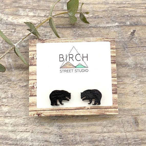 Bear Earrings, Bear Jewelry, Animal Earrings, Brown Bear, Canada Earrings, Mama Bear, Mothers Day Gift, Stud Earrings, Wooden Earrings