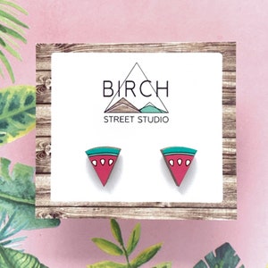 Watermelon Earrings, Fruit Earrings, Summer Earrings, Stud Earrings, Watermelon Slice, Kawaii Earrings, Gift for Her, Food Earrings, Wood