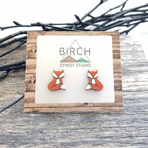 Fox Earrings, Fox Stud Earrings, Orange Fox Jewelry, Fox Post Earrings, Animal Earrings, Wildlife Earrings, Canada Jewelry, Wood Earrings,
