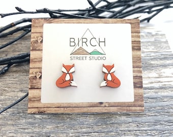 Boucles d'oreilles renard, Puces d'oreilles renard, Bijoux renard orange, Boucles d'oreilles renard, Boucles d'oreilles animal, Boucles d'oreilles animal sauvage, Bijoux du Canada, Boucles d'oreilles en bois,