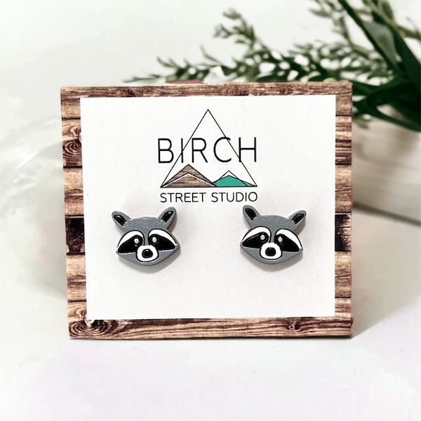 Raccoon Earrings, Animal Earrings, Trash Panda, Forest Animal Jewelry, Raccoon Lover, Woodland Animals, Stud Earrings, Made in Canada