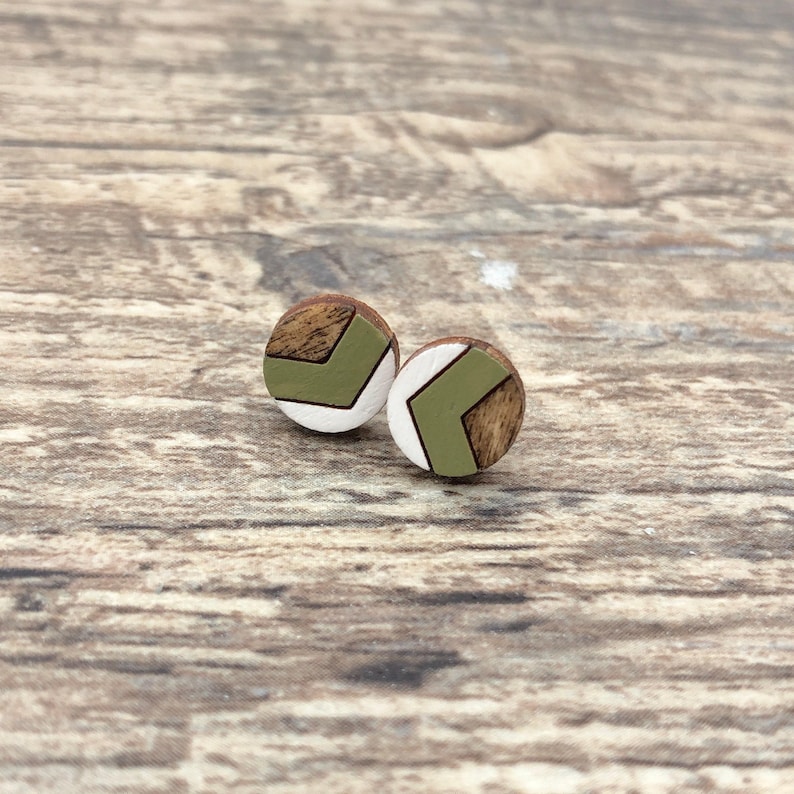 Small Stud Earrings, Wood Stud Earrings, Wooden Studs, Nature Jewelry, Girlfriend Gift, Anniversary Gift, Geometric Earrings, Ladies Earring image 1