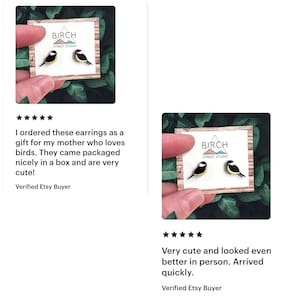 Bird Earrings, Chickadee Earrings, Robin Earrings, Wood Stud Earrings, Black Bird Earrings, Nature Earrings, Bird Lover Gift, Unique Gift image 2