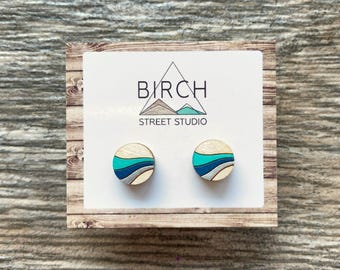 Minimalist Earrings, Wood Stud Earrings, Nautical Earrings, Wave Earrings, Wooden Earrings, Made in Canada, Girlfriend Gift, Ocean Earrings
