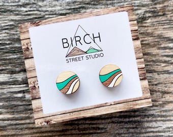 Stud Earrings, Wooden Stud Earrings, Minimalist Earrings, Post Earrings, Geometric Earrings, Ladies Earrings, Wood Earrings, Summer Earrings