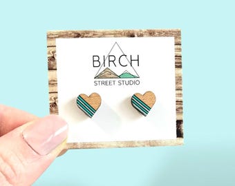 Heart Earrings, Valentine's Day Studs, Wooden Heart Stud Earrings, Gift for Her, Anniversary Gift Idea, Girlfriend Gift, Heart Jewelry