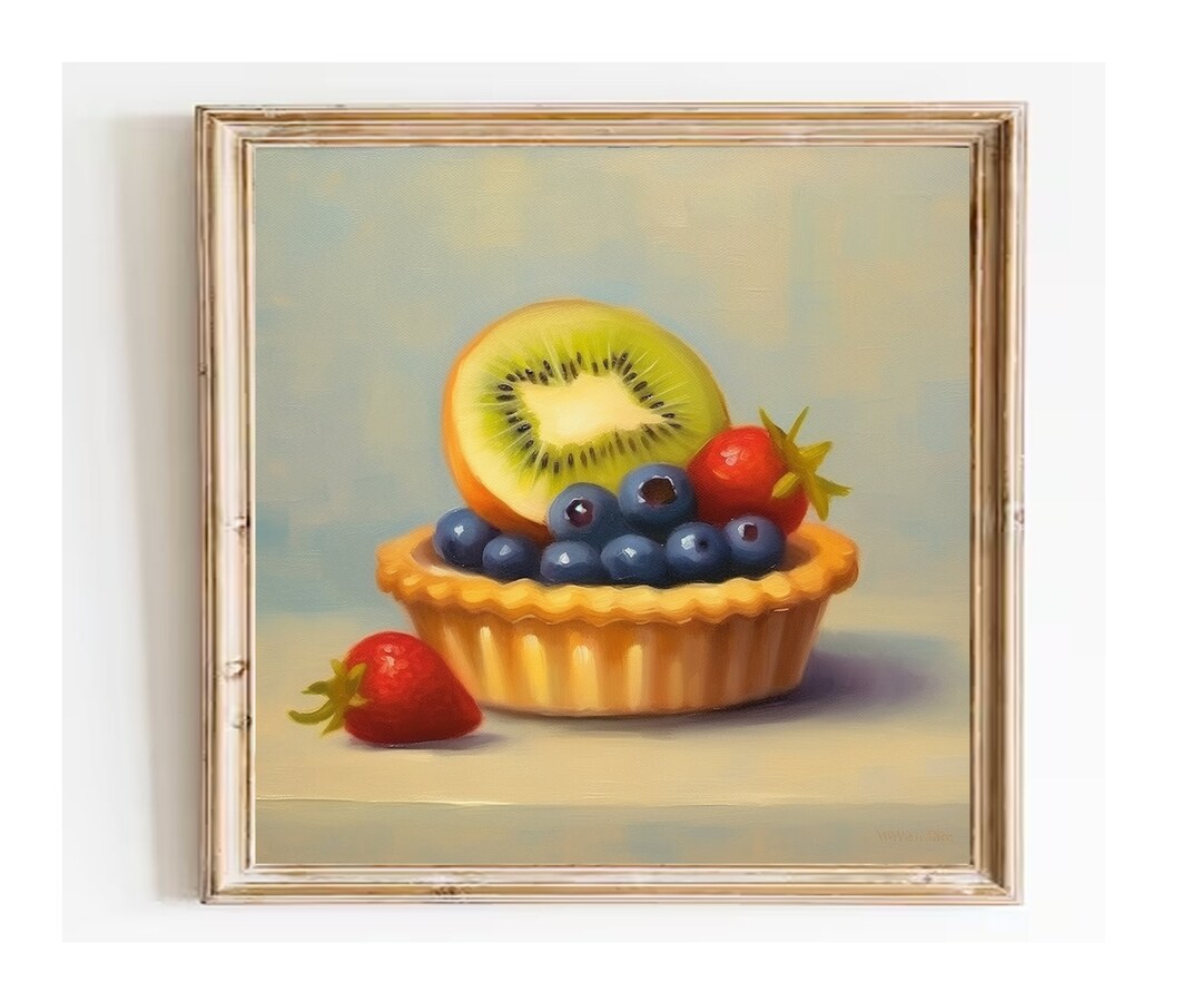 Fruit Tart Art Prints, Food Art, Wall Decor, Dessert Whimsical Art, for