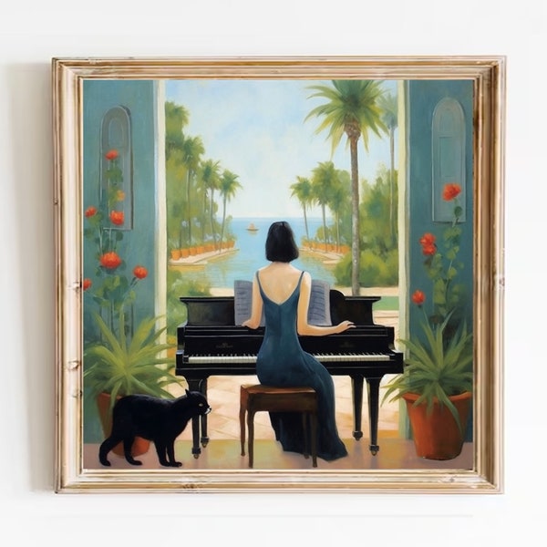 Woman Playing Piano Art Print, Piano Performance, Female Pianist, Art For Bedroom, Original Art, Wall Decor, Whimsical, Art For Livingroom