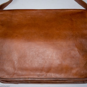 Heathbold Strabo handmade leather messenger bag. Free engraving. Handmade brown laptop satchel XL 15.4"
