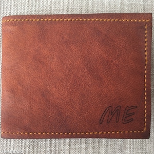 Heathbold handmade wallet. Engraved with your small or large monogram. Hand made premium full grain tobacco brown leather