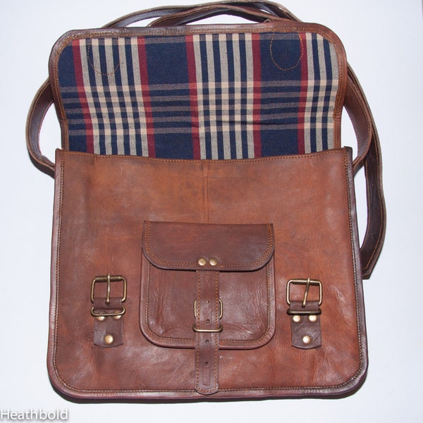 Heathbold Incanto handmade leather satchel bag. Free engraving. Brown messenger. 13.3" laptop