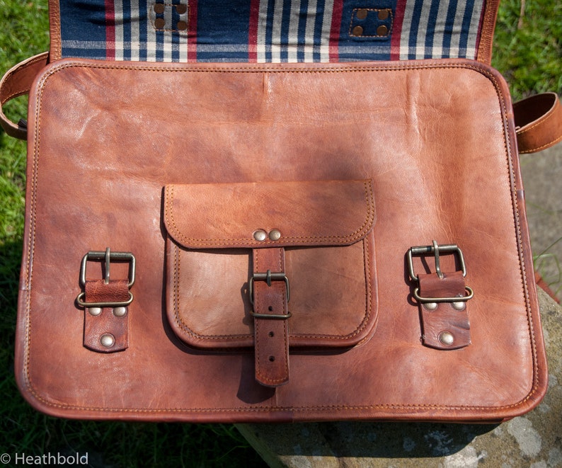 Satchel bag with flap open front view