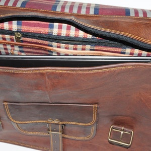Satchel bag with red plaid lining front view