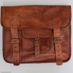 Heathbold Incanto handmade leather satchel bag. Free engraving. Brown messenger. 13.3 laptop image 2