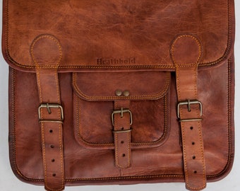 Heathbold Incanto Handmade Leather Satchel Bag. Matching Wallet Option. Free Engraving. Brown Messenger. For 13.3" Laptop