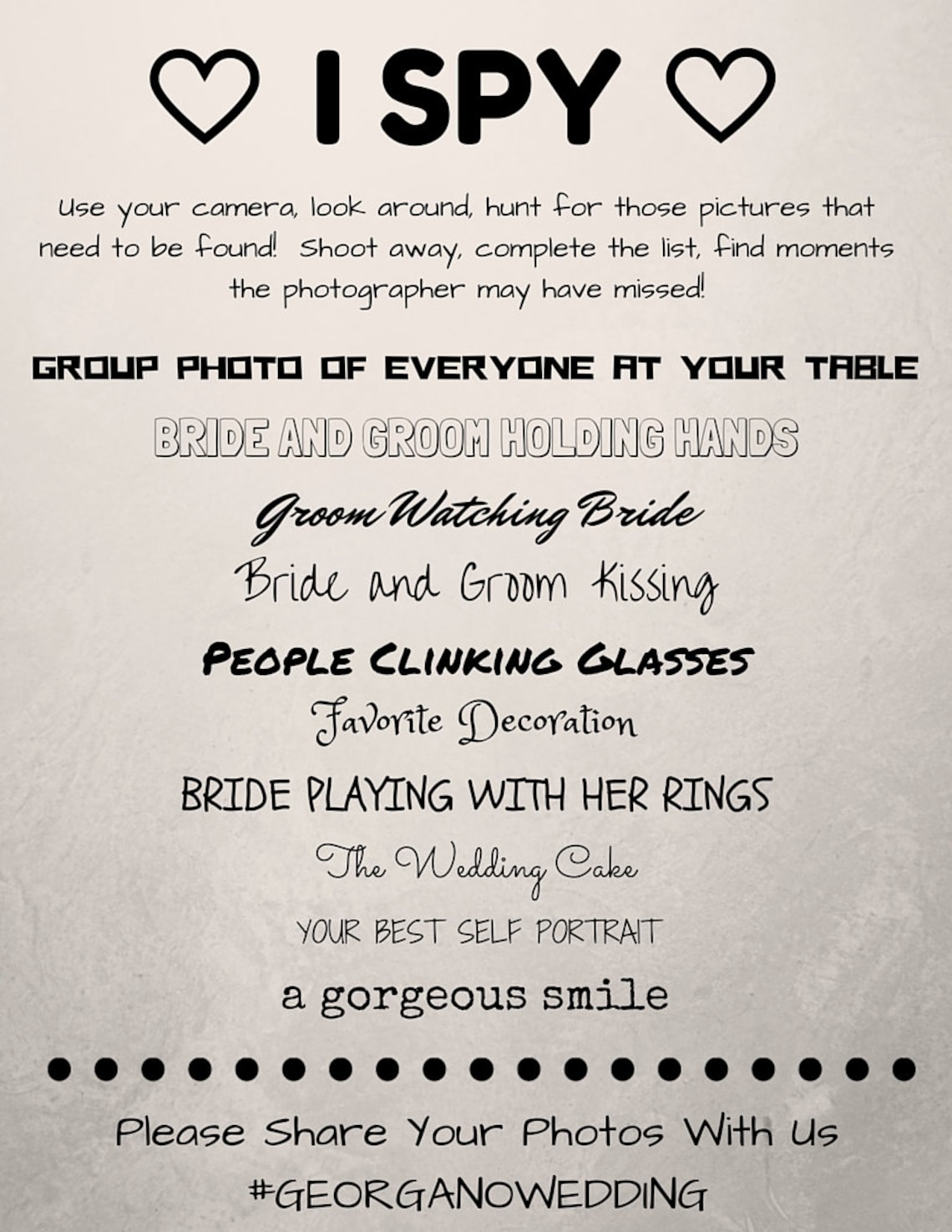 I Spy Wedding Game Wedding photo hunt wedding printable Etsy