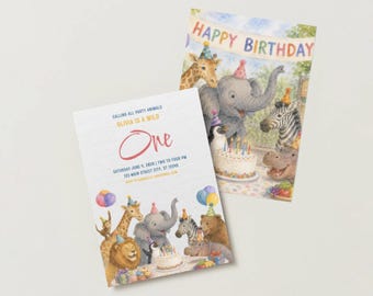 Safari Animal Birthday Invitation Wild One First Birthday Party Invite  Editable Canva Template, Printable (Digital Download)
