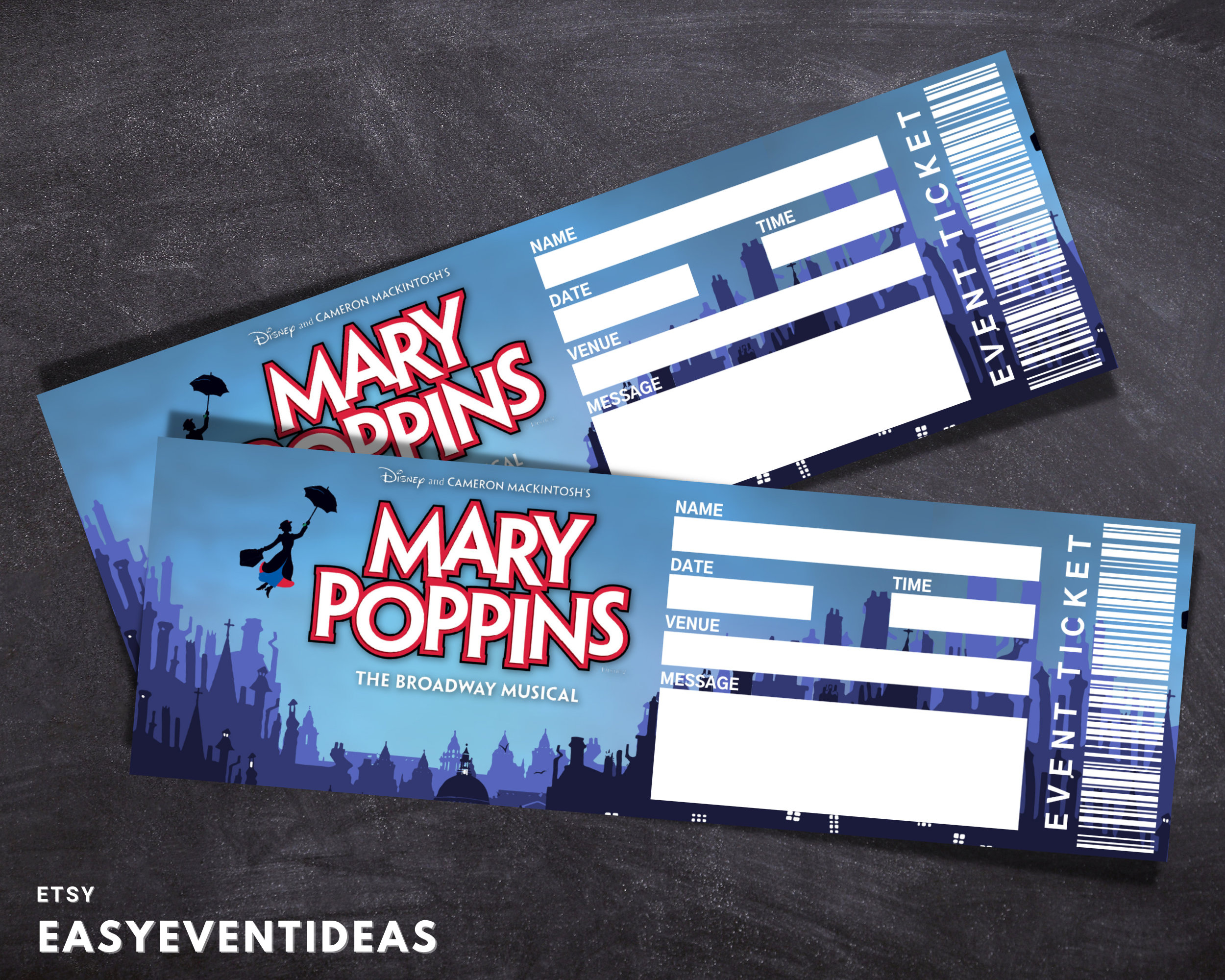 Printable Mary Poppins Ticket Editable Tickets Musical Fake Surprise